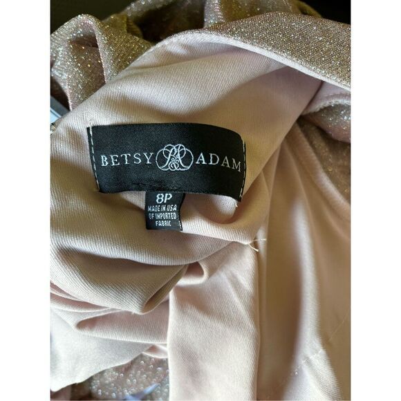 Betsy & Adam Drape Back Boat Neck Galaxy Glitter 3/4 Sleeve Sheath Gown NWT Size - Picture 11 of 11